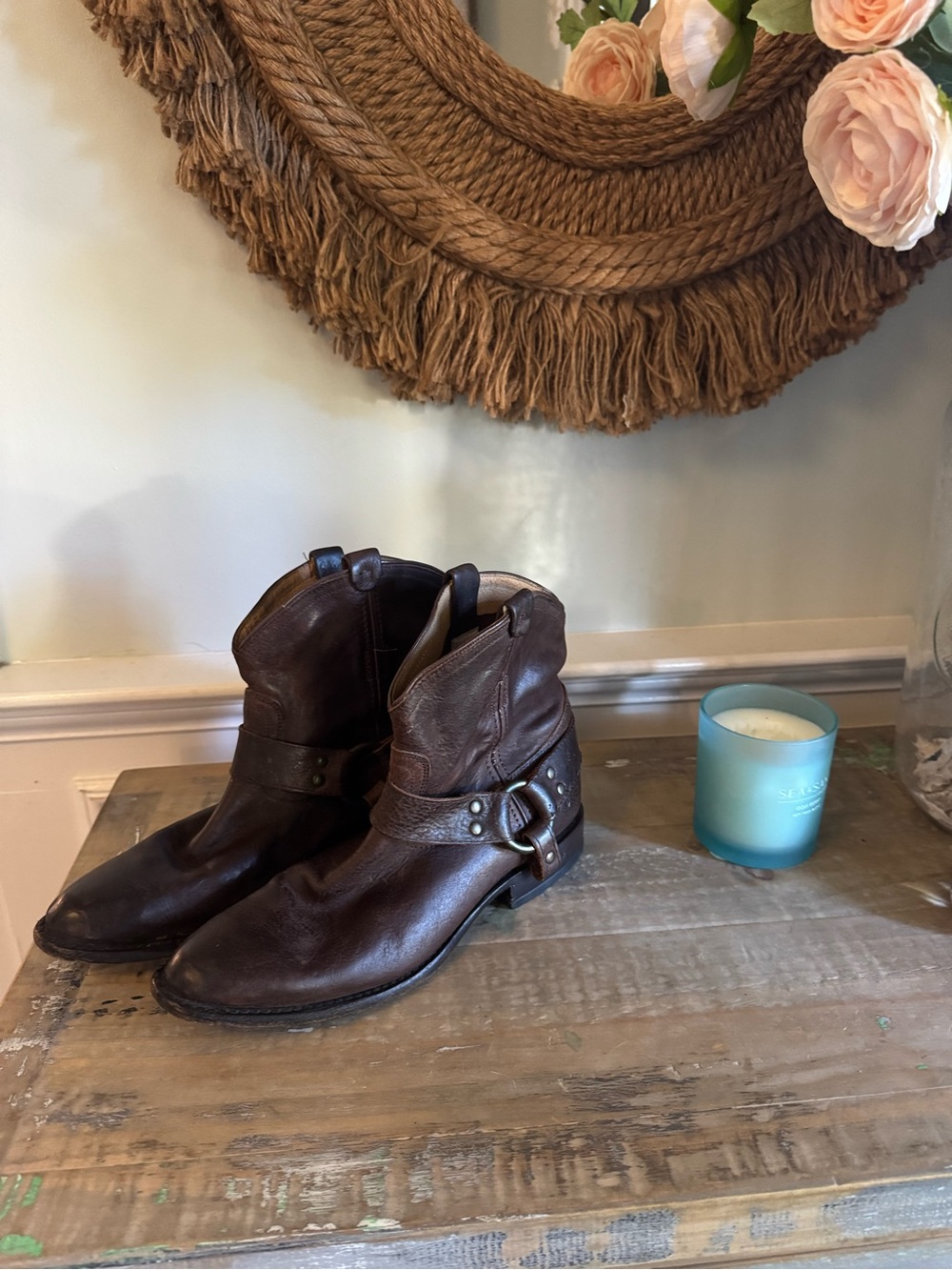 Vintage FRYE Phillip Harness 76871 Brown Leather Ankle Boots Size 8.5